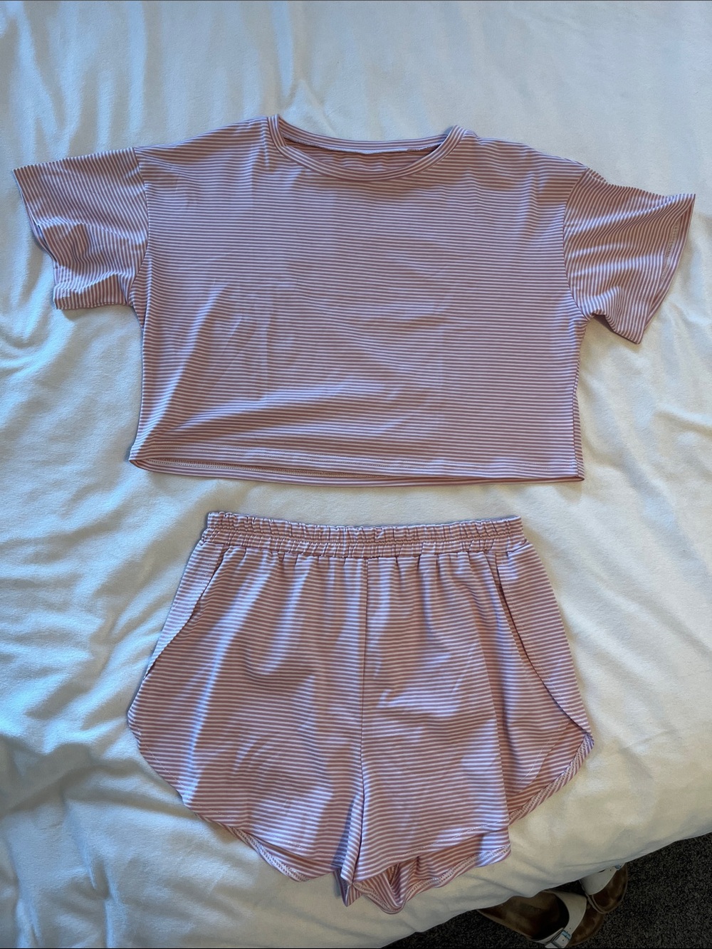 Striped Pink Lounge Crop Top & Shorts Set